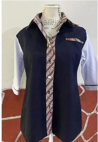 Contoh pakaian korporat berkolar dengan sentuhan kain bercorak